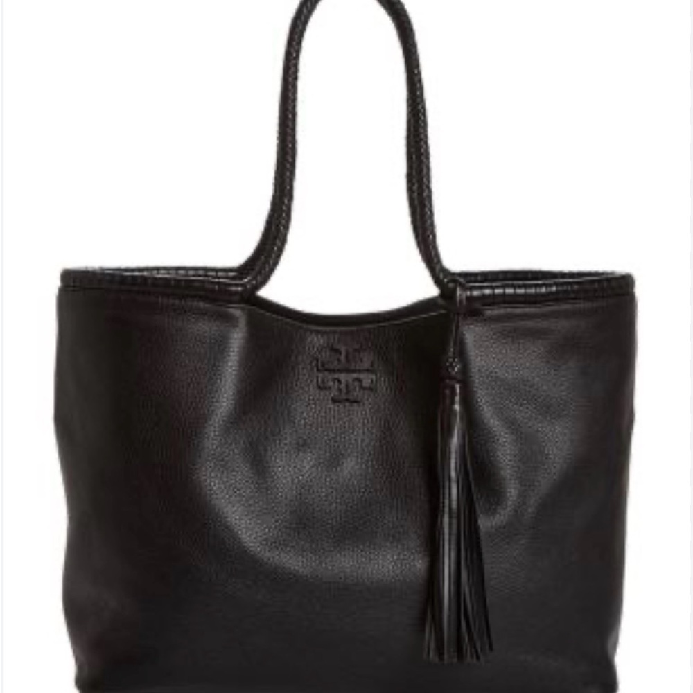 Tory Burch Taylor Black Leather Tassel Tote